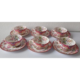 Porcelaine Sarreguemines minton 216, lots de 6 tasses forme boule avec 6 soucoupes