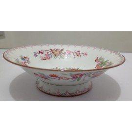 Compotier pieds douche porcelaine de Sarreguemines minton 252 environ 22 cm fêle