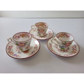 3 tasses à café avec soucoupes porcelaine de Sarreguemines minton 252