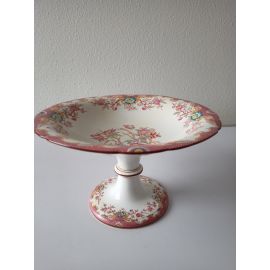 Compotier sur pied haut 16 cm diam 26.7 cm porcelaine Sarreguemines décor n°216 très belle restauration