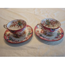 Lot 2 tasses Orientales avec 2 soucoupes porcelaine Sarreguemines minton 216 fêles