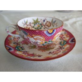 Tasse avec soucoupe en porcelaine de Sarreguemines minton décor 216 réf216B-TS-4